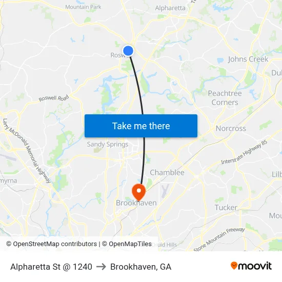 Alpharetta St @ 1240 to Brookhaven, GA map