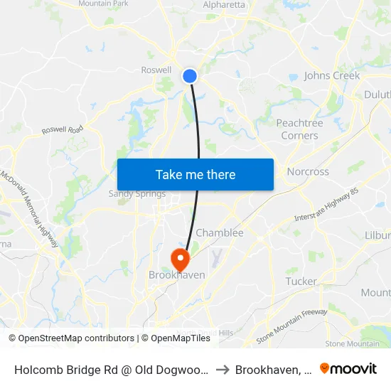 Holcomb Bridge Rd @ Old Dogwood Rd to Brookhaven, GA map