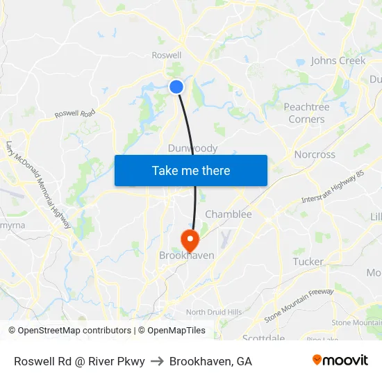 Roswell Rd @ River Pkwy to Brookhaven, GA map
