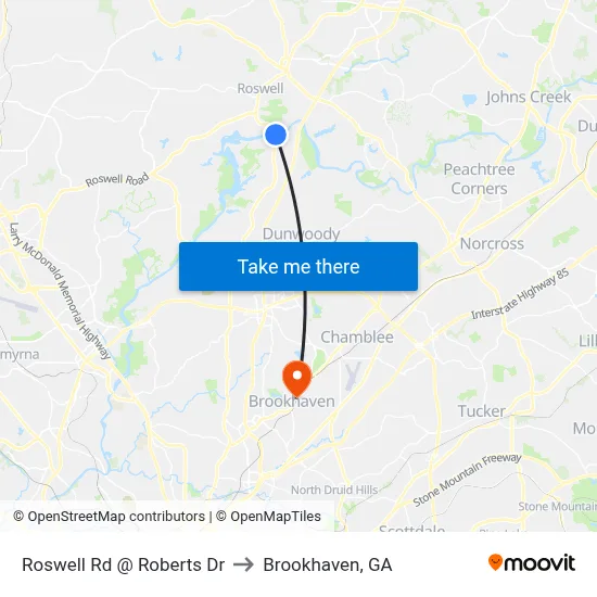 Roswell Rd @ Roberts Dr to Brookhaven, GA map