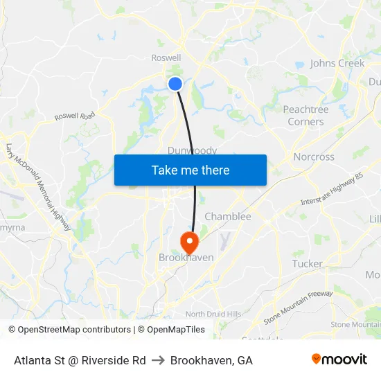Atlanta St @ Riverside Rd to Brookhaven, GA map