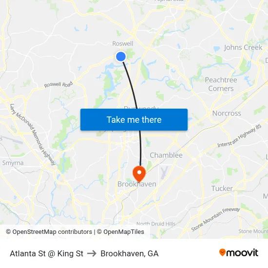 Atlanta St @ King St to Brookhaven, GA map