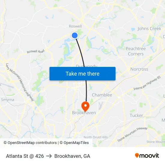 Atlanta St @ 426 to Brookhaven, GA map