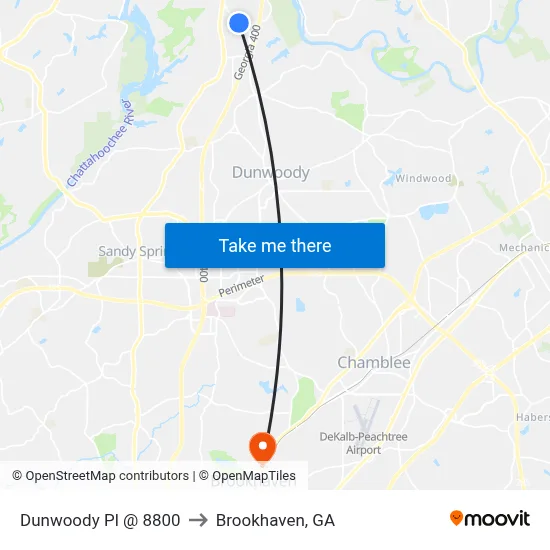 Dunwoody Pl @ 8800 to Brookhaven, GA map