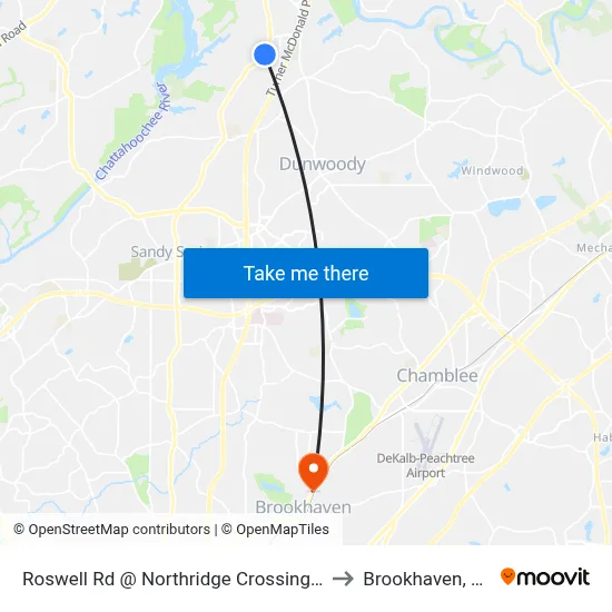 Roswell Rd @ Northridge Crossing Dr to Brookhaven, GA map