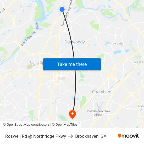 Roswell Rd @ Northridge Pkwy to Brookhaven, GA map
