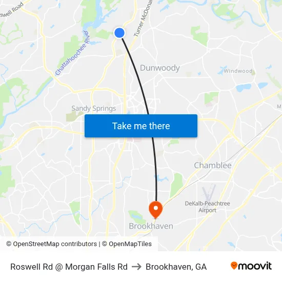 Roswell Rd @ Morgan Falls Rd to Brookhaven, GA map