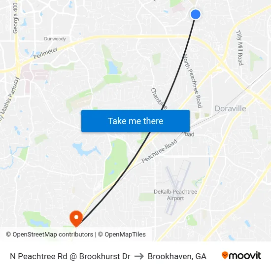 N Peachtree Rd @ Brookhurst Dr to Brookhaven, GA map