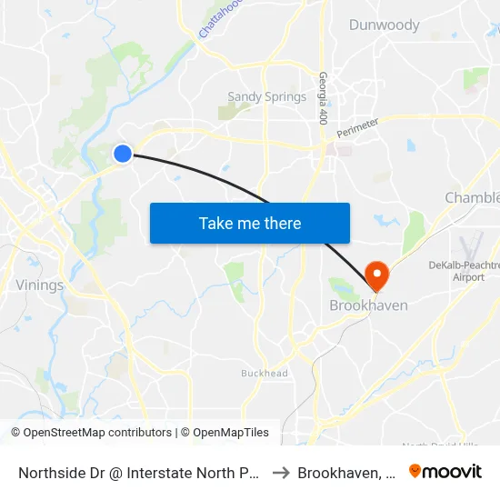Northside Dr @ Interstate North Pkwy to Brookhaven, GA map