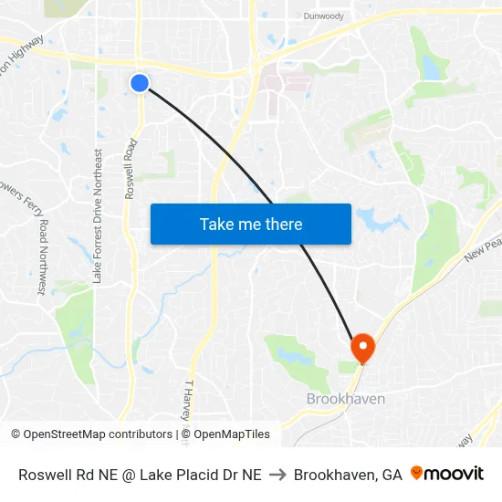 Roswell Rd NE @ Lake Placid Dr NE to Brookhaven, GA map