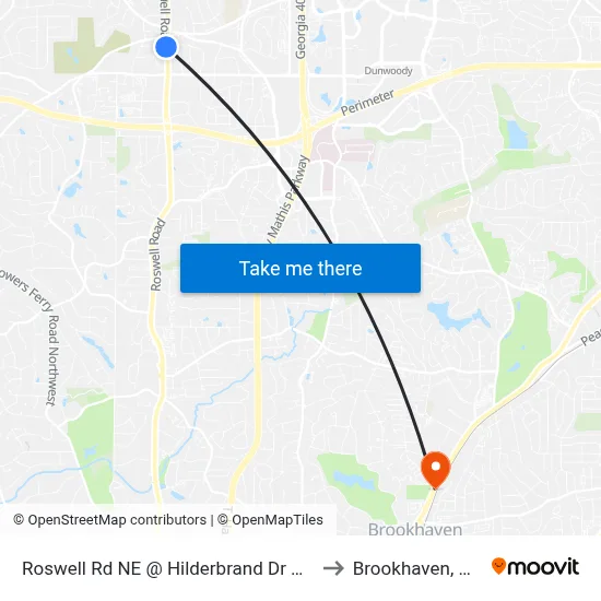Roswell Rd NE @ Hilderbrand Dr NE to Brookhaven, GA map