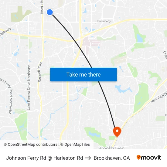 Johnson Ferry Rd @ Harleston Rd to Brookhaven, GA map