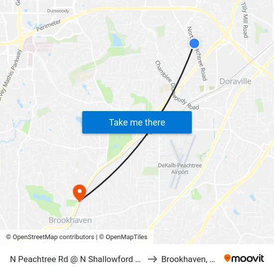 N Peachtree Rd @ N Shallowford Rd to Brookhaven, GA map