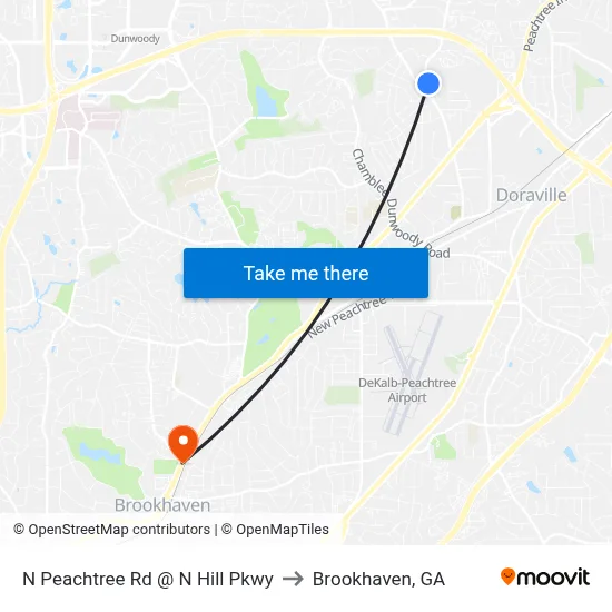 N Peachtree Rd @ N Hill Pkwy to Brookhaven, GA map