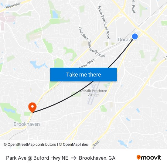 Park Ave @ Buford Hwy NE to Brookhaven, GA map