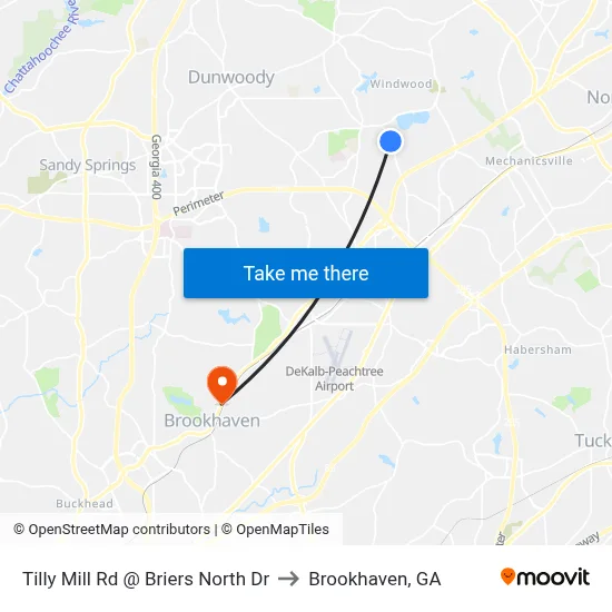 Tilly Mill Rd @ Briers North Dr to Brookhaven, GA map