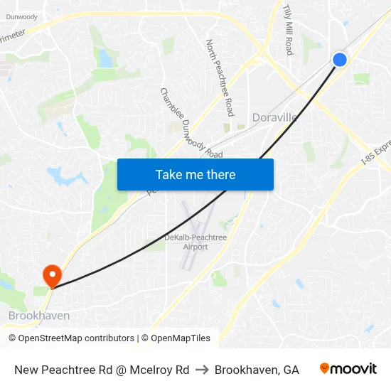New Peachtree Rd @ Mcelroy Rd to Brookhaven, GA map