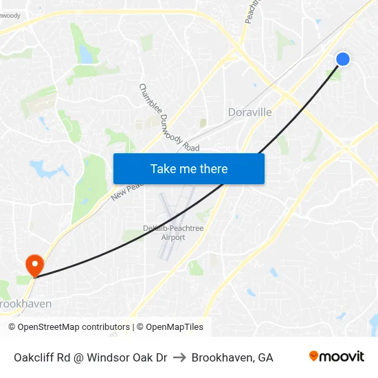 Oakcliff Rd @ Windsor Oak Dr to Brookhaven, GA map
