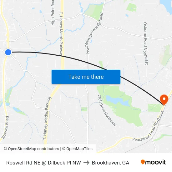 Roswell Rd NE @ Dilbeck Pl NW to Brookhaven, GA map
