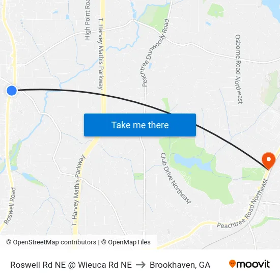 Roswell Rd NE @ Wieuca Rd NE to Brookhaven, GA map