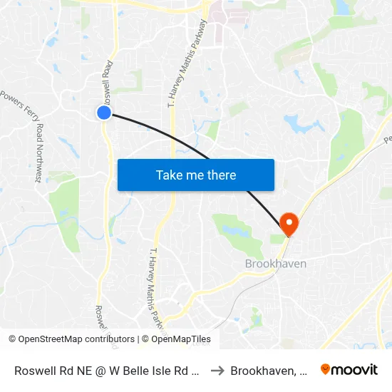 Roswell Rd NE @ W Belle Isle Rd NE to Brookhaven, GA map