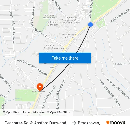 Peachtree Rd @ Ashford Dunwoody Rd to Brookhaven, GA map