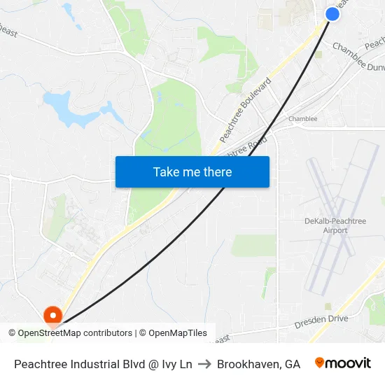 Peachtree Industrial Blvd @ Ivy Ln to Brookhaven, GA map