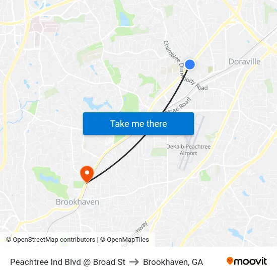 Peachtree Ind Blvd @ Broad St to Brookhaven, GA map
