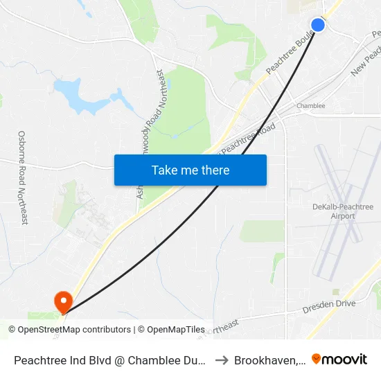 Peachtree Ind Blvd @ Chamblee Dunwoody to Brookhaven, GA map