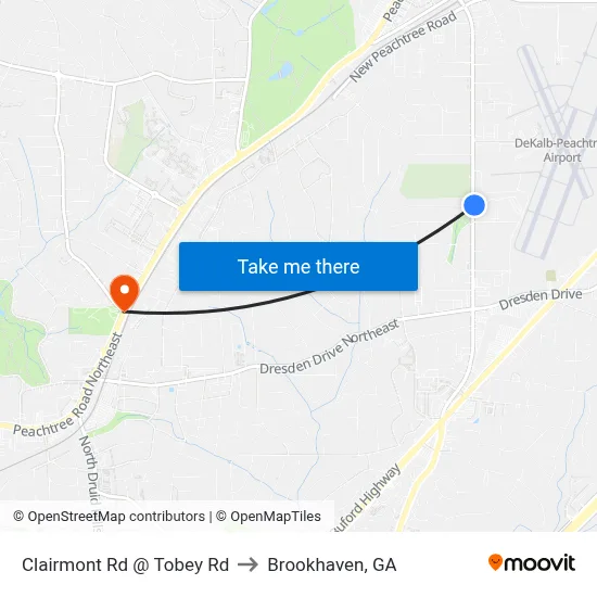 Clairmont Rd @ Tobey Rd to Brookhaven, GA map