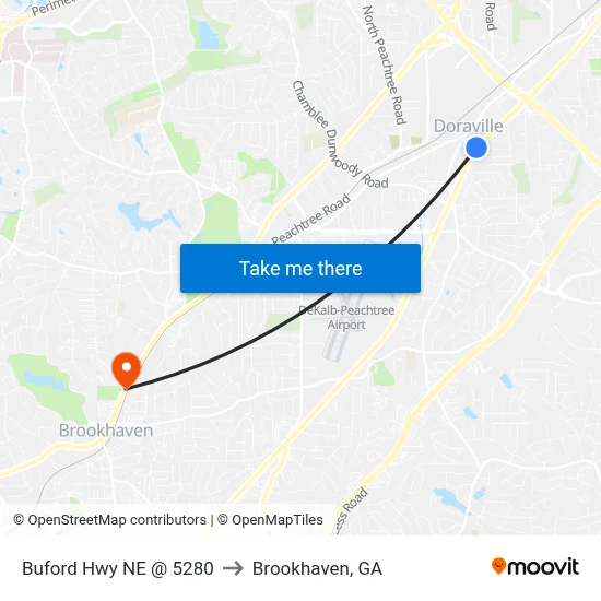 Buford Hwy NE @ 5280 to Brookhaven, GA map