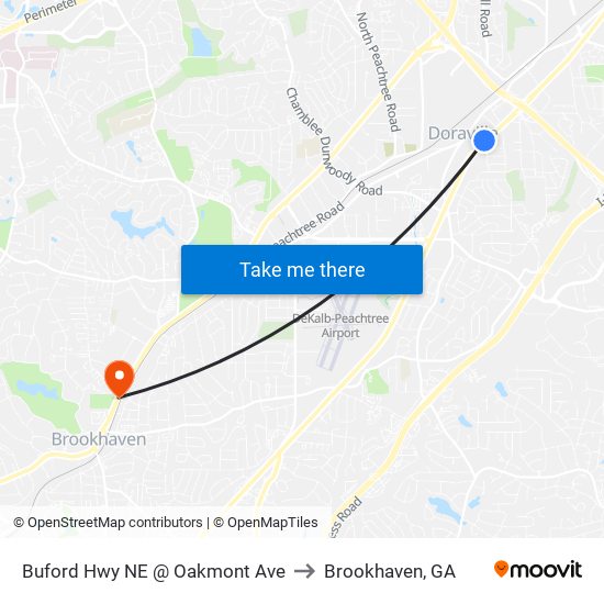 Buford Hwy NE @ Oakmont Ave to Brookhaven, GA map