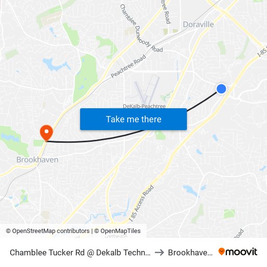 Chamblee Tucker Rd @ Dekalb Technology Pkwy to Brookhaven, GA map