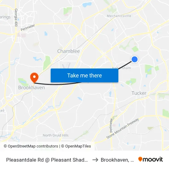 Pleasantdale Rd @ Pleasant Shade Dr to Brookhaven, GA map