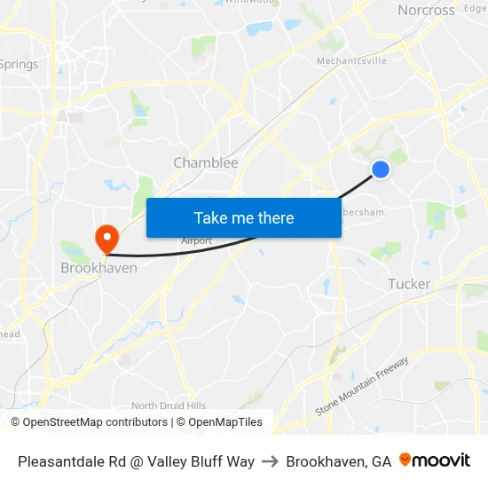 Pleasantdale Rd @ Valley Bluff Way to Brookhaven, GA map