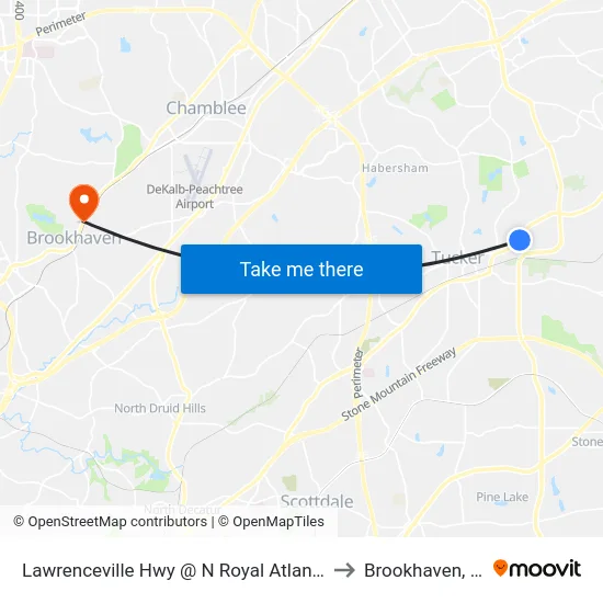 Lawrenceville Hwy @ N Royal Atlanta Dr to Brookhaven, GA map