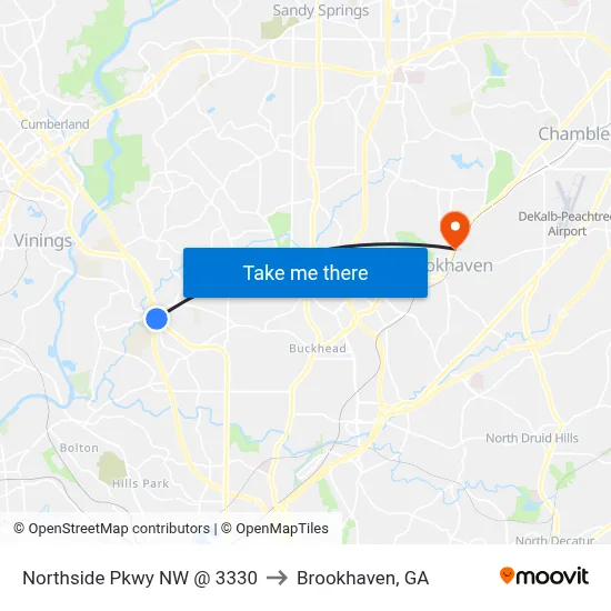 Northside Pkwy NW @ 3330 to Brookhaven, GA map