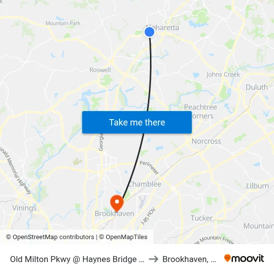 Old Milton Pkwy @ Haynes Bridge Rd to Brookhaven, GA map