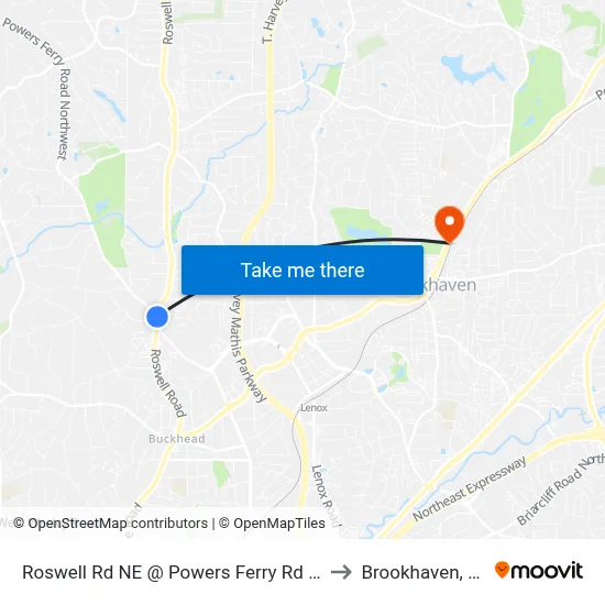 Roswell Rd NE @ Powers Ferry Rd NW to Brookhaven, GA map