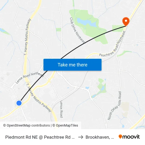 Piedmont Rd NE @ Peachtree Rd NE to Brookhaven, GA map