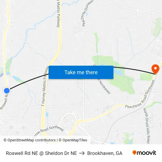 Roswell Rd NE @ Sheldon Dr NE to Brookhaven, GA map