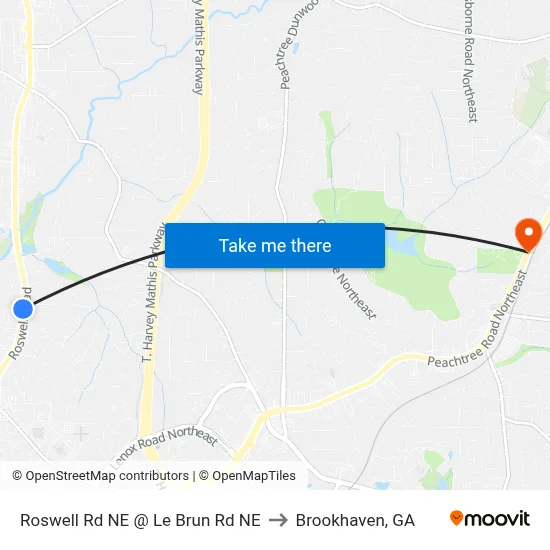 Roswell Rd NE @ Le Brun Rd NE to Brookhaven, GA map