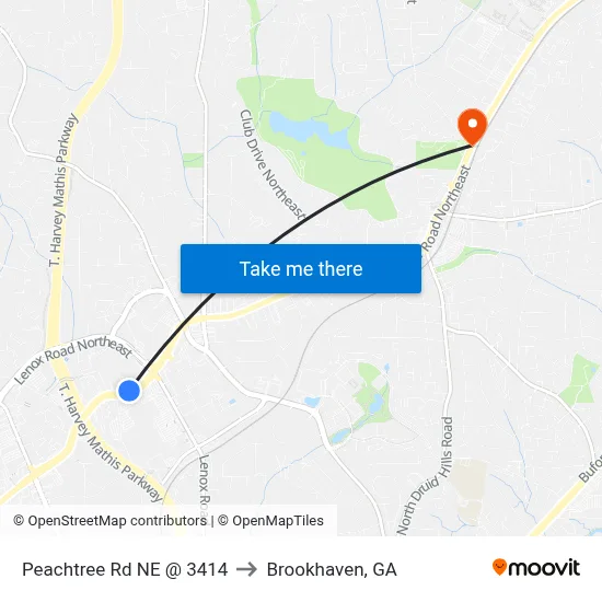 Peachtree Rd NE @ 3414 to Brookhaven, GA map