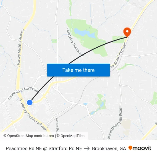 Peachtree Rd NE @ Stratford Rd NE to Brookhaven, GA map