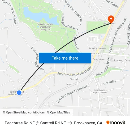 Peachtree Rd NE @ Cantrell Rd NE to Brookhaven, GA map