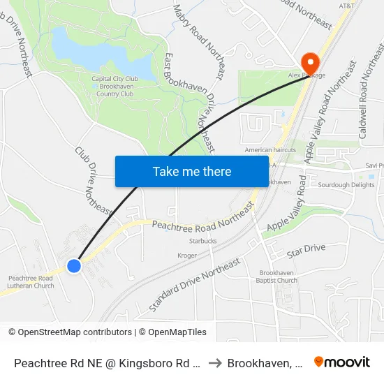 Peachtree Rd NE @ Kingsboro Rd NE to Brookhaven, GA map