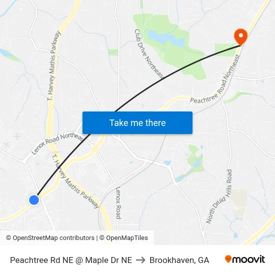 Peachtree Rd NE @ Maple Dr NE to Brookhaven, GA map