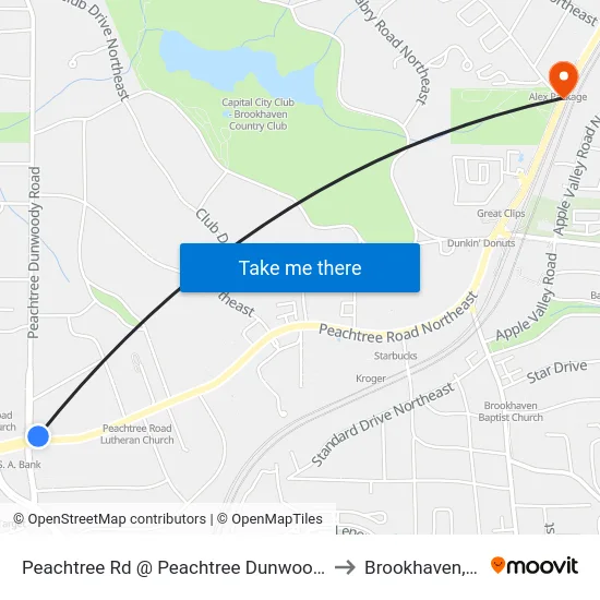 Peachtree Rd @ Peachtree Dunwoody Rd to Brookhaven, GA map