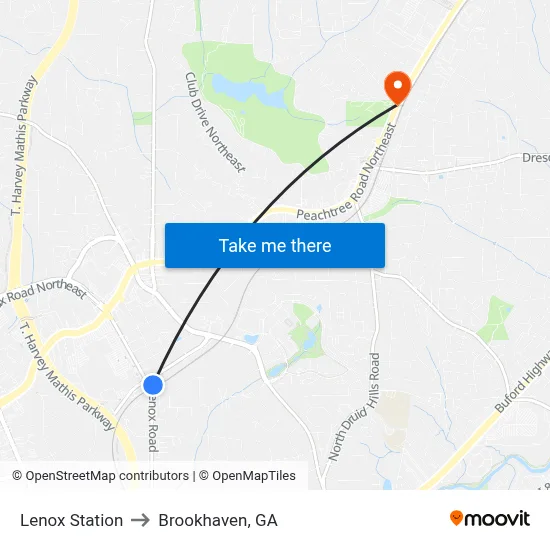 Lenox Station to Brookhaven, GA map