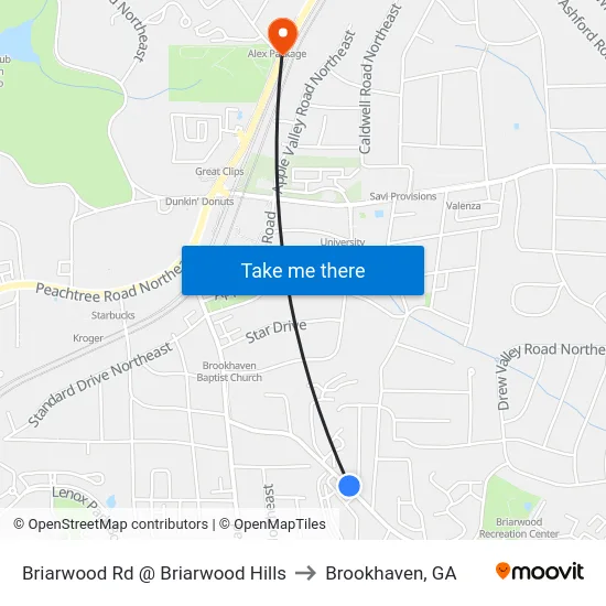 Briarwood Rd @ Briarwood Hills to Brookhaven, GA map